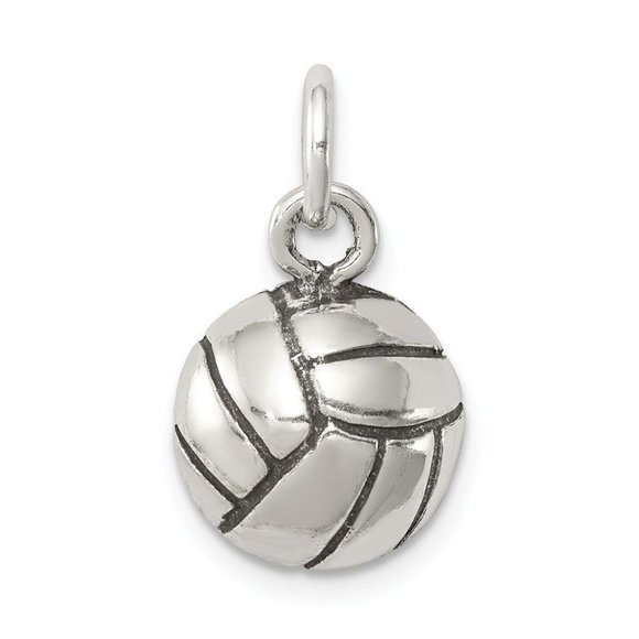 Volleyball Charm Sports Pendant Sterling Silver Antiqued - Picture 1 of 3